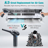 KACNON K5 Compressed Air Duster, 3-Gear Dust Blower Electric Air Duster for Computer Cleaning, 15W Fast Charging, LED Light & 4 Battry Indicator, 7500mAh Replace Air Cans